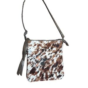 Tony Lama Crossbody Bag Genuine Hair On Hide Leather Western Tooled Boho Purse
